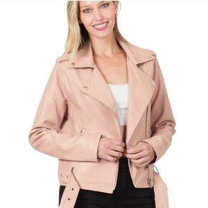 NEW Motorcycle Vegan Leather Belted Women's Jacket